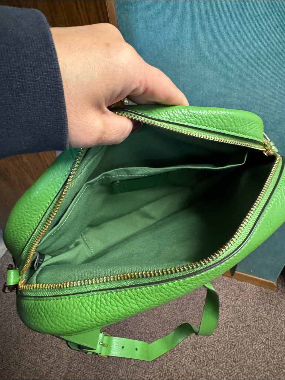 COACH Pebbled Leather Jamie Crossbody Bag in Bright Green with Gold Hardware - Picture 3 of 4